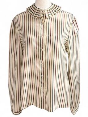 Vintage Russ Striped Ruffle Collar Blouse – Fits M/L 🎀